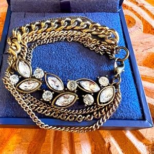 Multi Strand Gold Brass Rhinestone Statement Holiday Bracelet Anthropologie